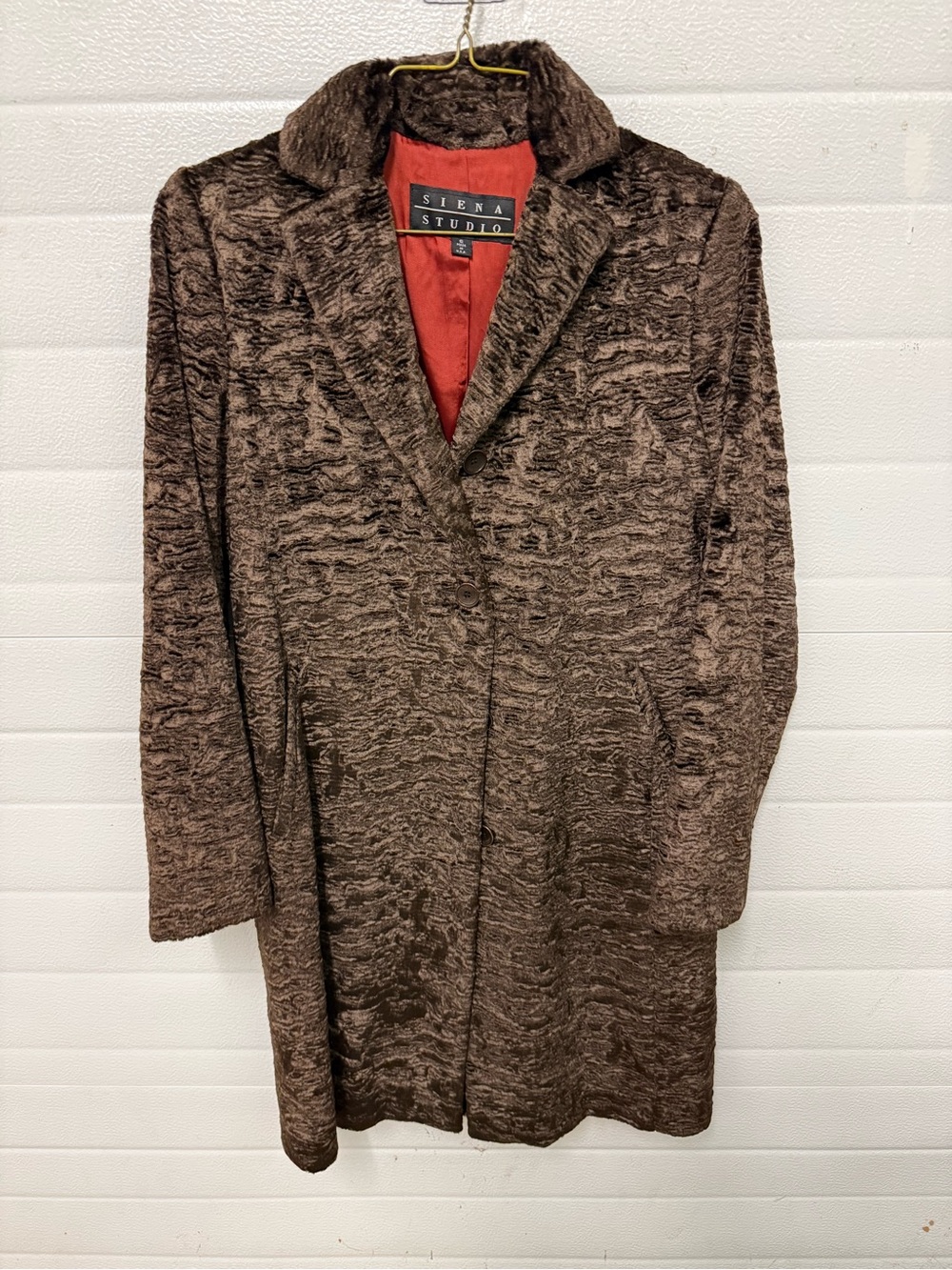 Siena Studio Brown Textured Pea Coat with Red Lining